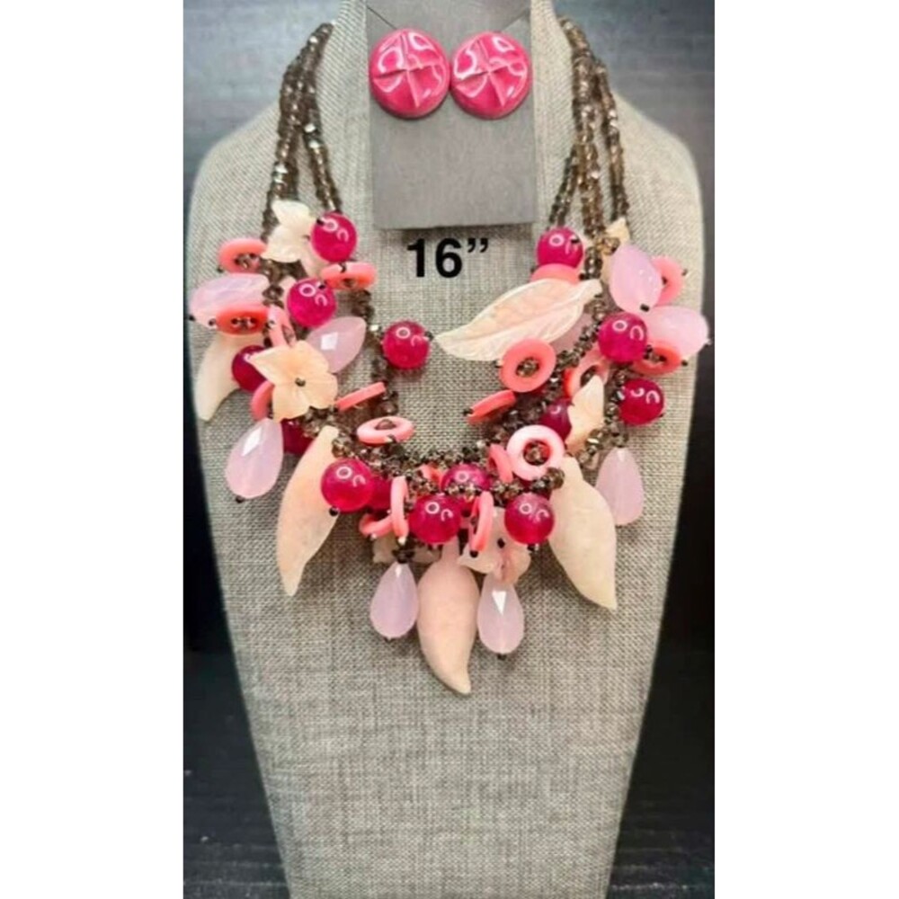 92. Pink & Smokey Crystal Multi-Strand Leaf Set